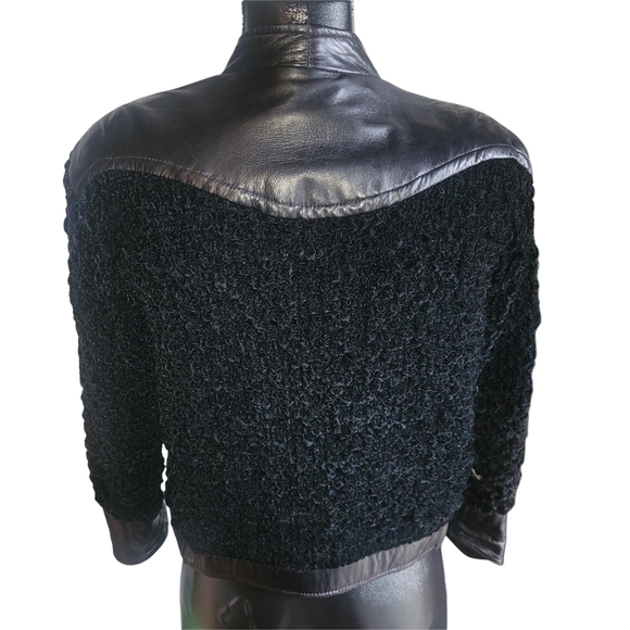 Vintage 80's Valzere Black Leather and Faux Shearling Jacket S - Picture 6 of 8